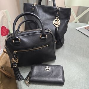 Michael Kors Black Tote, Satchel and Wallet Set